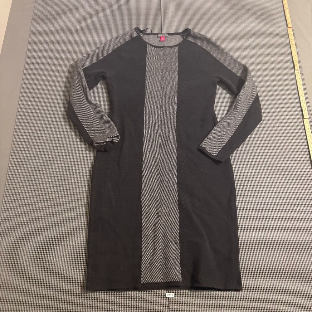 Vince Camuto Womens Black Grey Chevron Knit Sweater Dress Size S